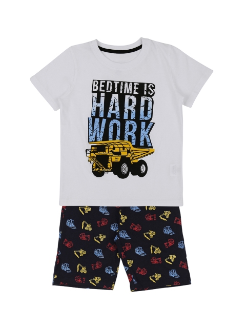 

Pantaloons Junior Boys White and Navy Blue Printed T-shirt with Shorts