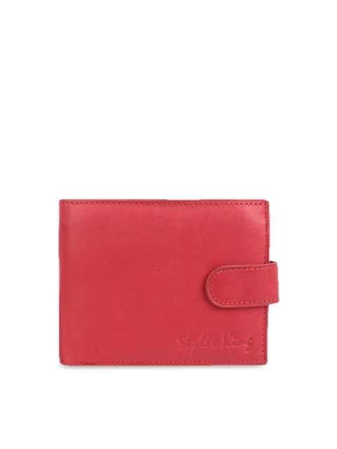 

STYLER KING Men Red Solid Three Fold Leather Wallet