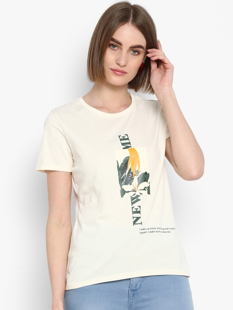 

Mode by Red Tape Women Off-White Printed Round Neck T-shirt