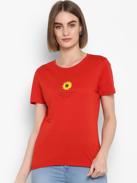 

Mode by Red Tape Women Red & Yellow Printed Round Neck T-shirt