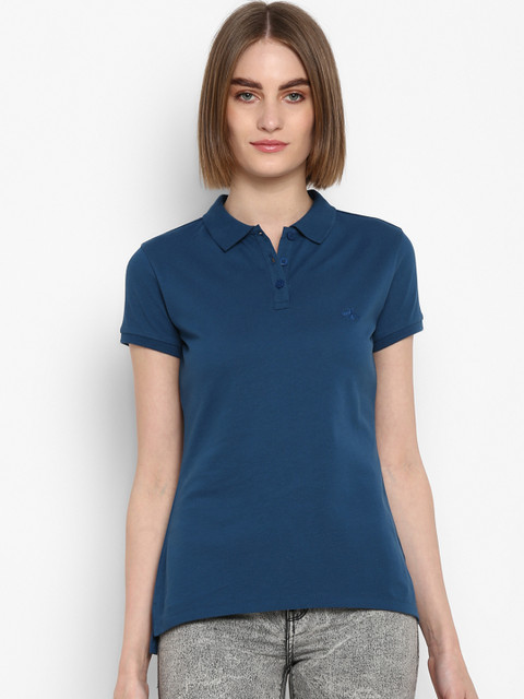 

Mode by Red Tape Women Navy Blue Solid Polo Collar T-shirt