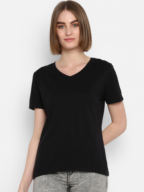 

Mode by Red Tape Women Black Solid V-Neck T-shirt