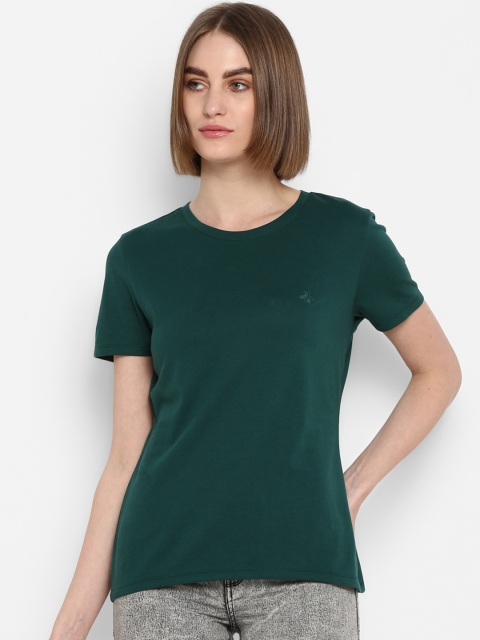 

Mode by Red Tape Women Green Solid Round Neck T-shirt