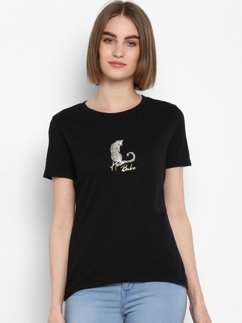 

Mode by Red Tape Women Black Printed Round Neck T-shirt