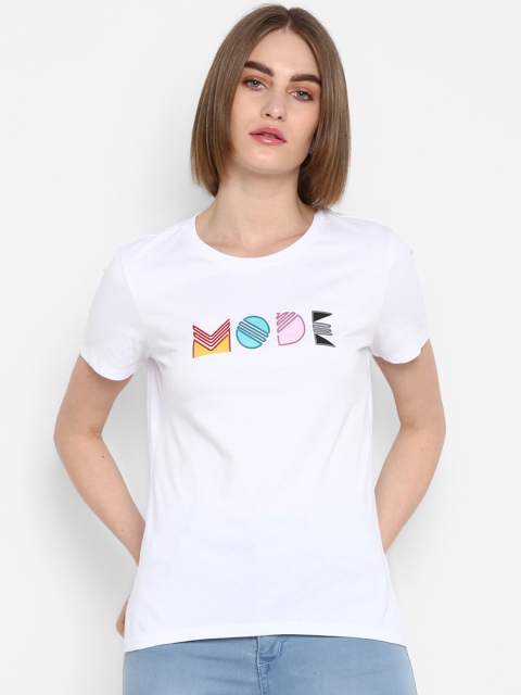 

Mode by Red Tape Women White Printed Round Neck T-shirt