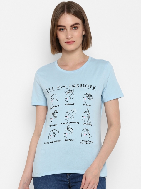 

Mode by Red Tape Women Blue & Black Printed Round Neck T-shirt