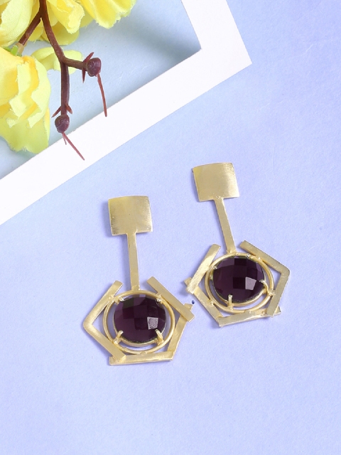 

Shoshaa Gold-Plated & Burgundy Contemporary Drop Earrings