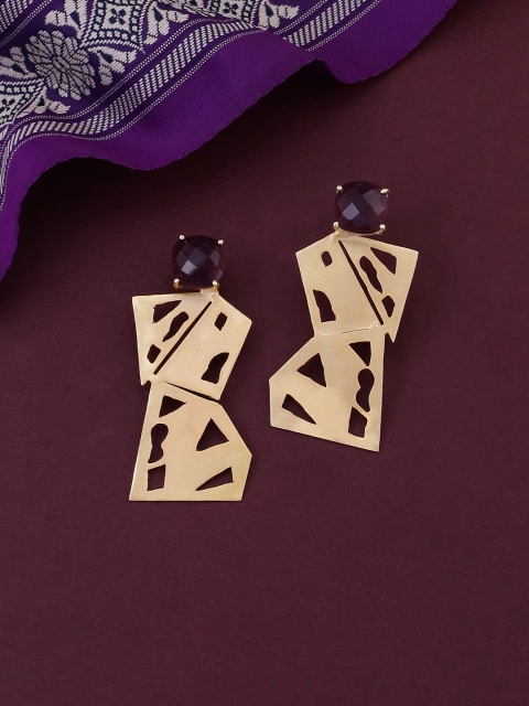

Shoshaa Gold-Plated & Purple Amethyst Contemporary Drop Earrings