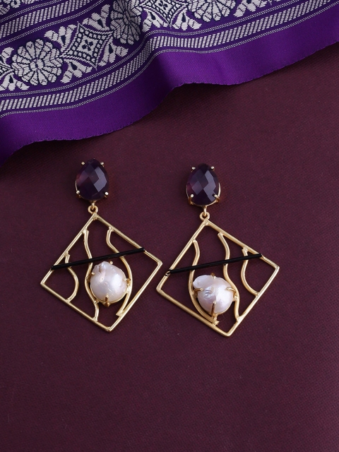 

Shoshaa Gold-Plated & Purple Square Drop Earrings