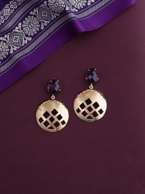 

Shoshaa Gold-Plated & Purple Amethyst Studded Circular Drop Earrings