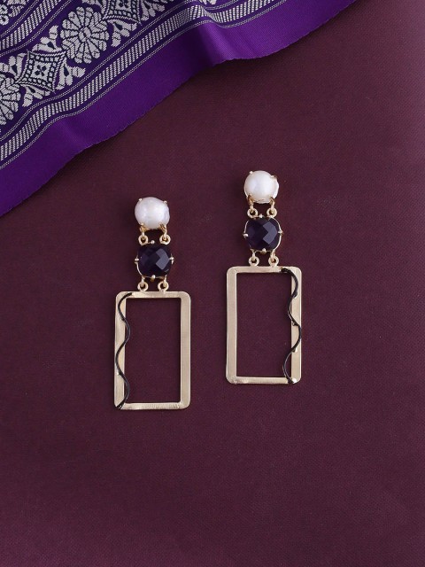 

Shoshaa Purple & White Gold-Plated Amethyst Studded Geometric Drop Earrings