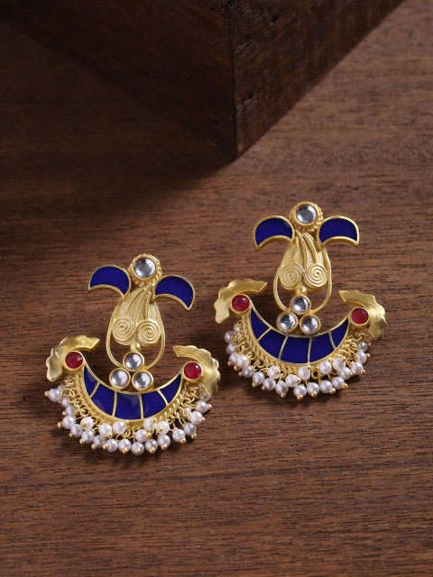 

Shoshaa Blue & Gold-Plated Crescent Shaped Drop Earrings