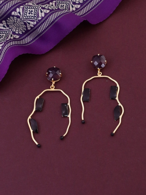 

Shoshaa Gold-Plated & Black Contemporary Drop Earrings