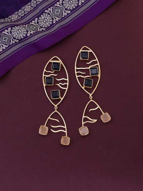 

Shoshaa Gold-Toned & Blue Contemporary Drop Earrings