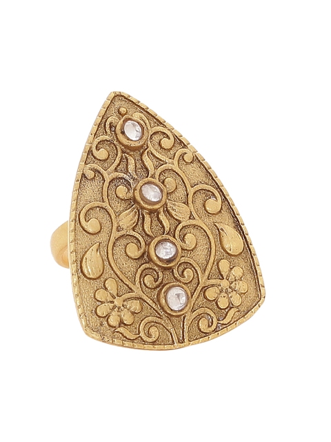 

Shoshaa Gold-Plated & White Stone-Studded Tribal Finger Ring