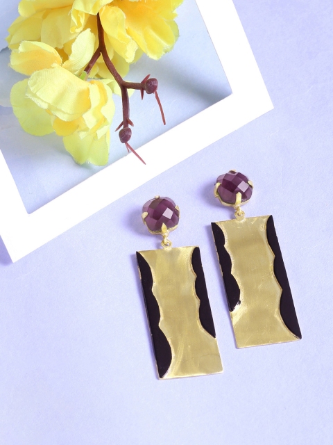 

Shoshaa Gold-Plated & Purple Square Amethyst Studded Drop Earrings