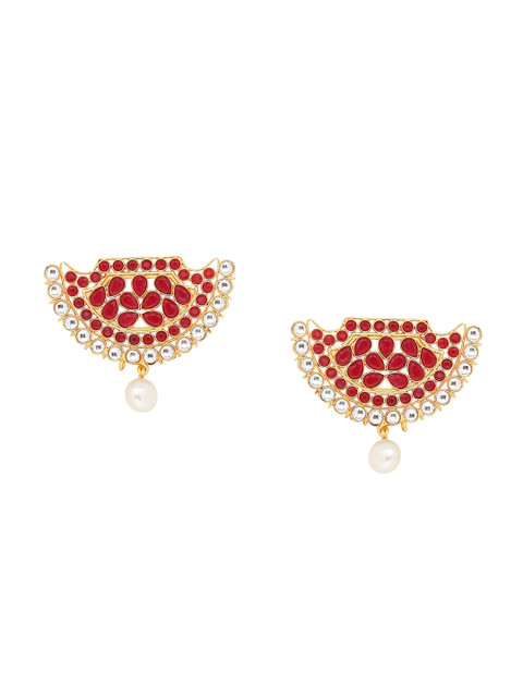

Shoshaa Red & Gold-Plated Crescent Shaped Drop Earrings