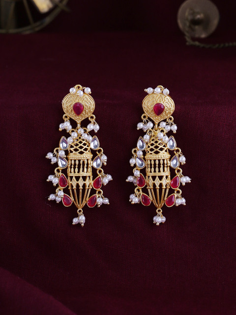 

Shoshaa Gold-Plated & Red Classic Drop Earrings