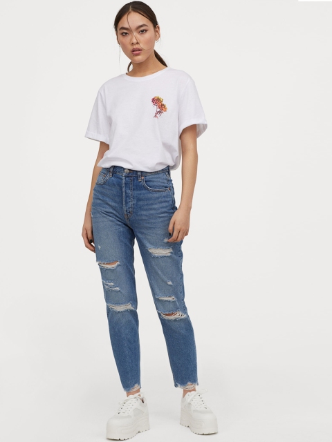 

H&M Women Blue Slim Mom High Ankle Jeans