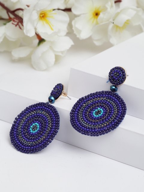 

AVANT-GARDE PARIS Blue Boho Beaded Silver-Plated Circular Drop Earrings
