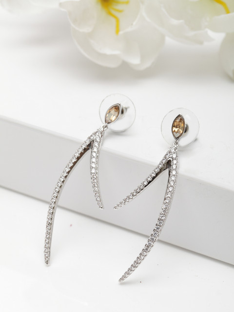

AVANT-GARDE PARIS Champagne-Coloured Rhodium Plated Crystallized Antique Drop Earrings