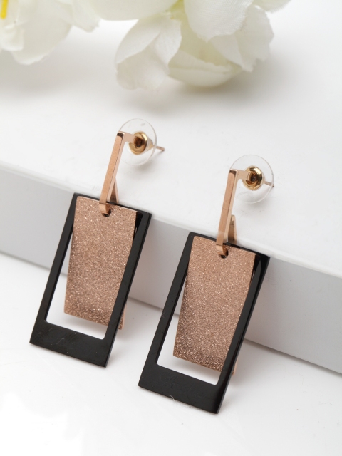 

AVANT-GARDE PARIS Black & Rose Gold-Toned Geometric Drop Earrings