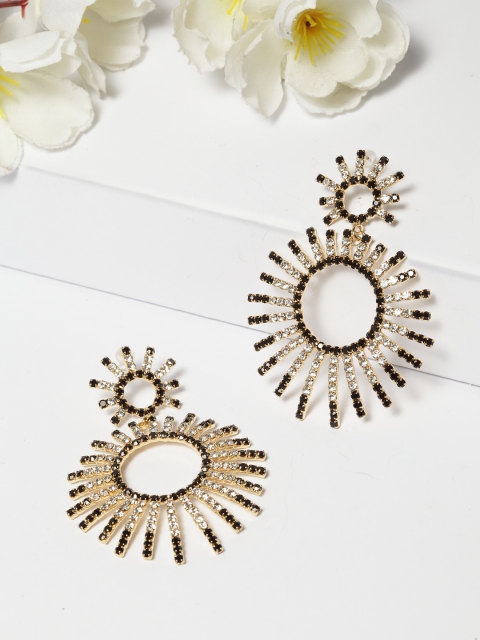 

AVANT-GARDE PARIS Gold-Plated & Black Circular Drop Earrings