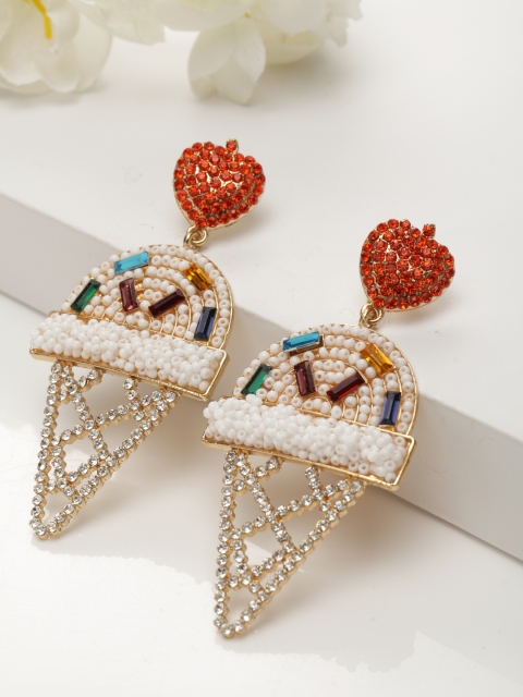 

AVANT-GARDE PARIS Gold-Plated & Red Bohemian Handmade Leaf Shaped Drop Earrings