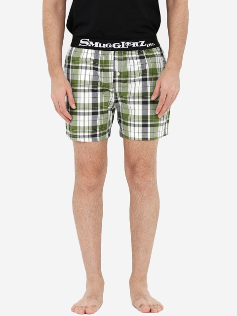 

Smugglerz Men Green & White Checked Pure Cotton Boxers BASIC-CHKBXR-BIG GREEN-S