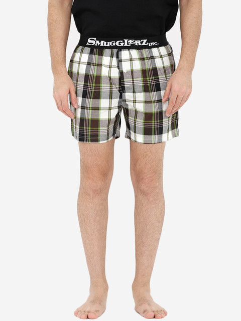 

Smugglerz Men Black & Grey Checked Pure Cotton Boxers BASIC-CHKBXR-BLACK-S