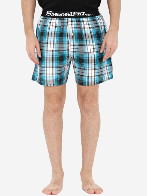 

Smugglerz Men Blue & Black Checked Boxers BASIC-CHKBXR-BIG BLUE-S