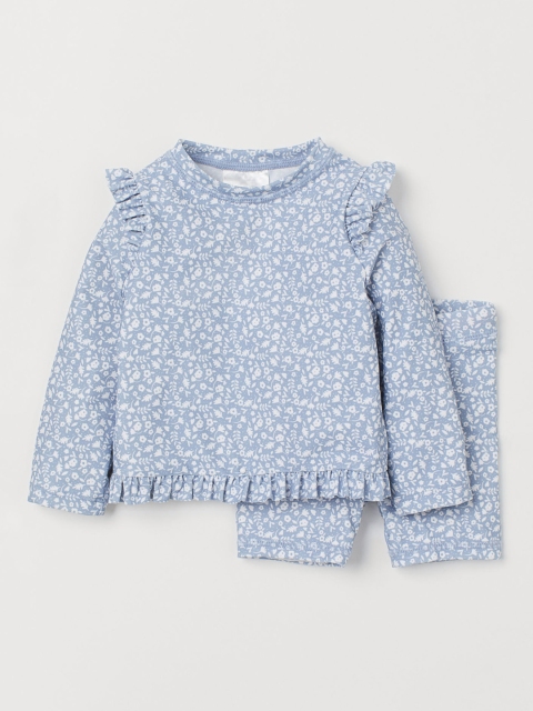 

H&M Girls Blue & White Floral Printed Swim Set With UPF 50