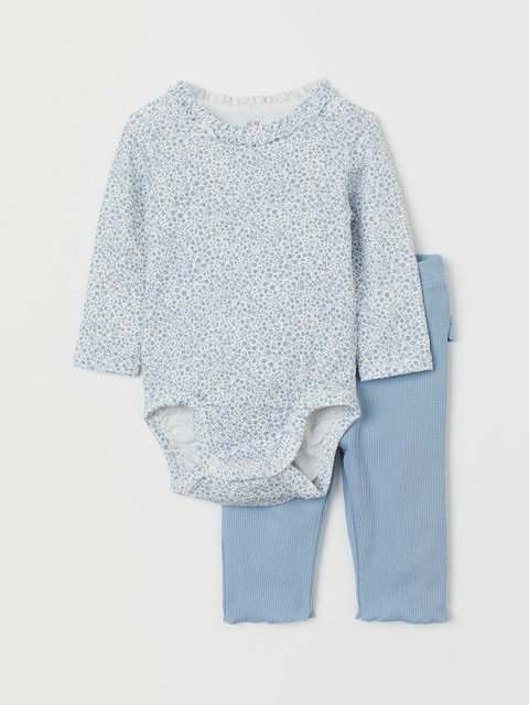

H&M Infants Blue & White Floral Print 2-Piece Cotton Set
