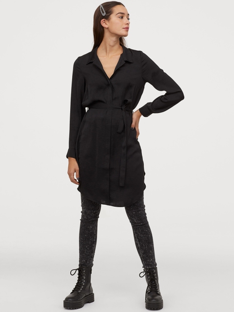 

H&M Women Black Short Shirt Dress