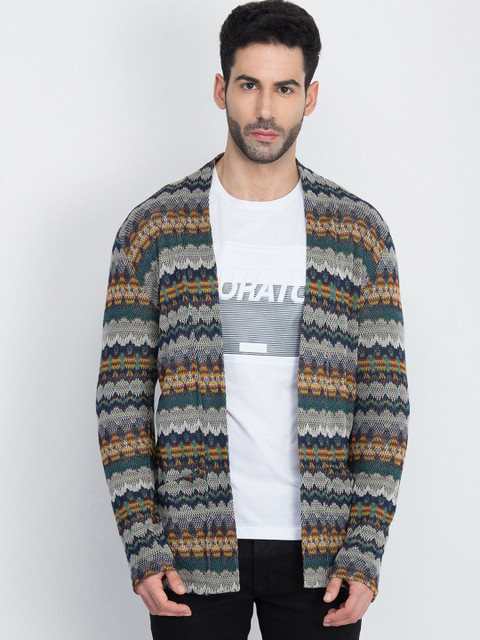 

Antony Morato Men Navy Blue Printed Open Front Jacket