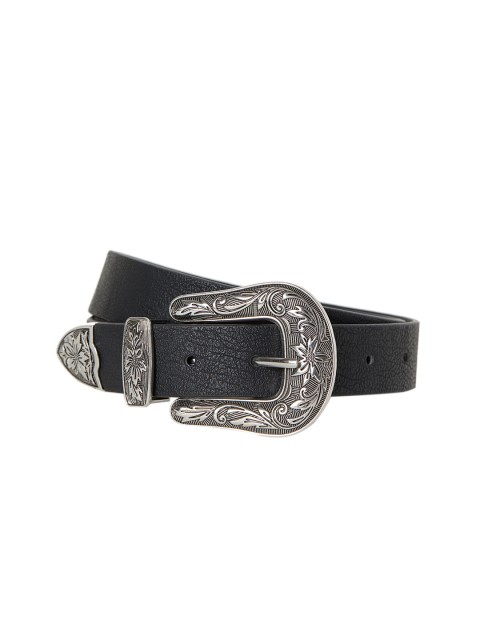 

H&M Women Black Textured Belt With Metal Buckle