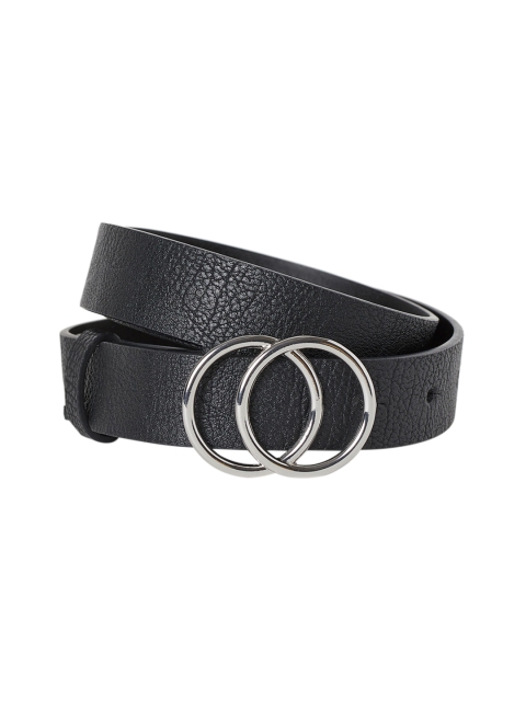 

H&M Women Black Textured Belt With Metal Buckle