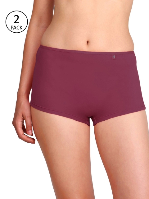 

Jockey Women Pack of 2 Solid Low-Rise Boy Shorts SS04-0105, Burgundy