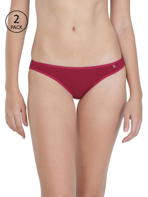 

Jockey Women Pack of 2 Solid Low-Rise Bikini Briefs SS02-0105, Maroon