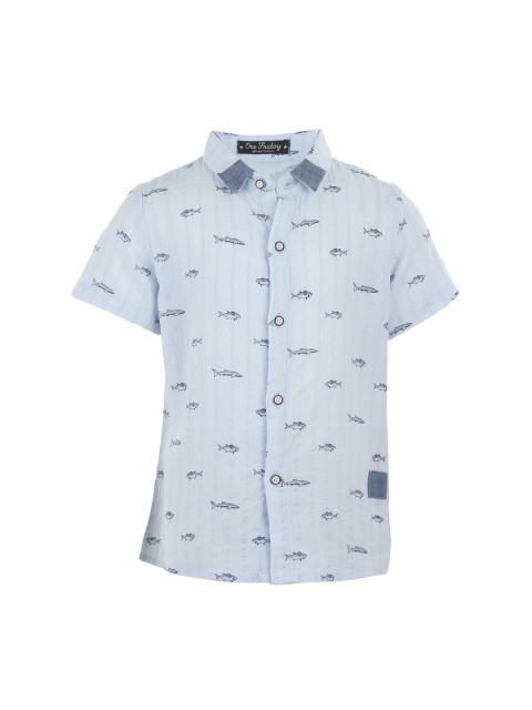 

One Friday Boys Blue & Black Slim Fit Printed Casual Shirt