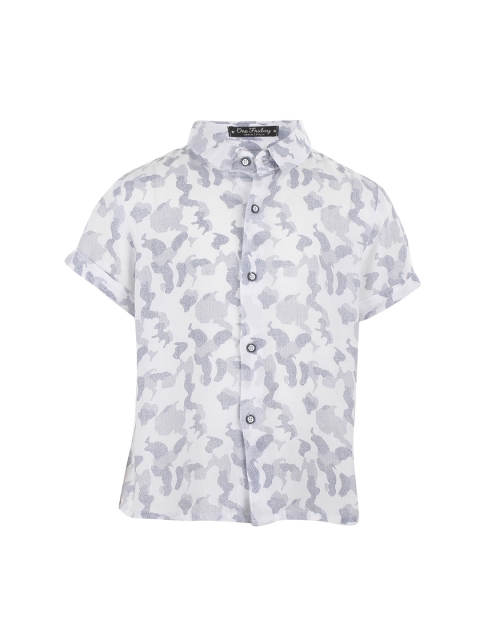 

One Friday Boys Off-White & Blue Slim Fit Printed Casual Shirt