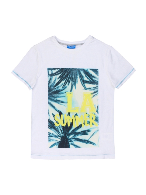 

One Friday Boys White & Green Printed Round Neck T-shirt