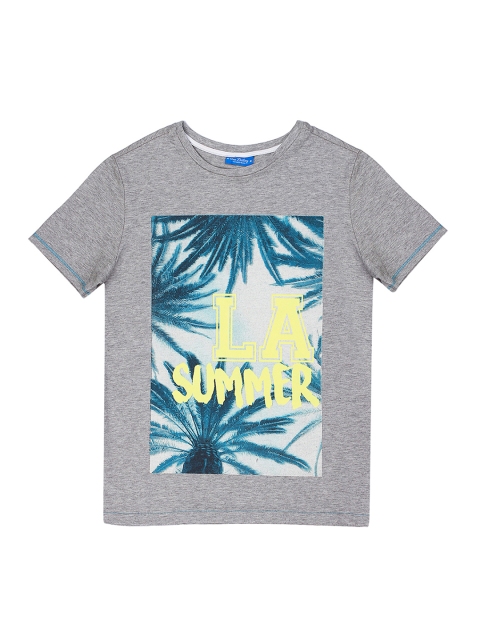 

One Friday Boys Grey & Green Tropical Print Round Neck T-shirt