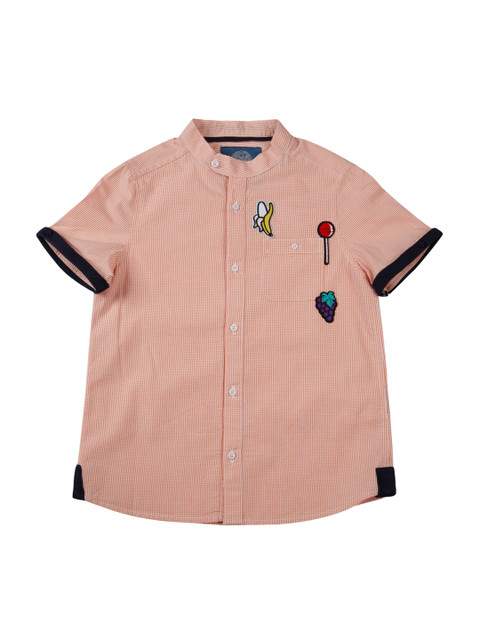 

One Friday Boys Peach-Coloured Classic Slim Fit Checked Casual Shirt