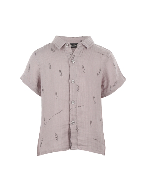 

One Friday Boys Taupe Classic Slim Fit Printed Casual Shirt