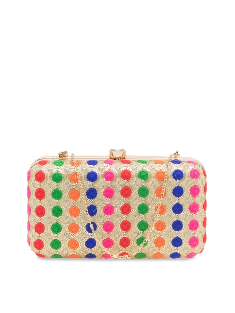 

Tarusa Beige & Red Embellished Box Clutch