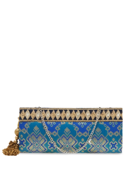 

Tarusa Blue & Gold-Coloured Embroidered Embellished Clutch