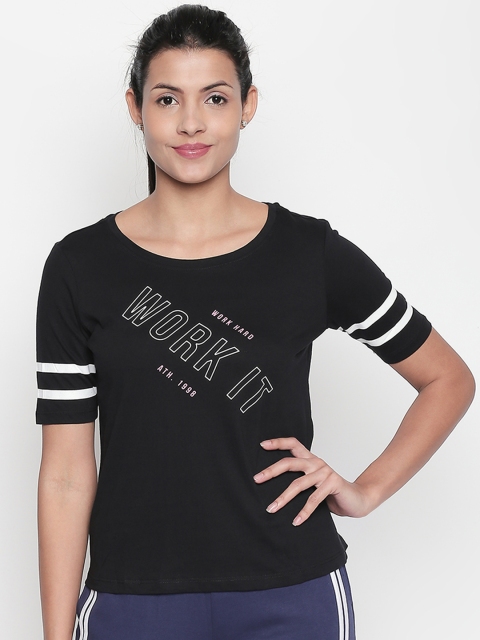 

Ajile by Pantaloons Women Black White Printed Round Neck Pure Cotton T-shirt
