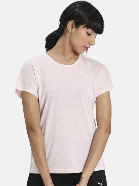 

Puma Women Pink Solid Active Mesh Heather dryCELL Round Neck T-shirt