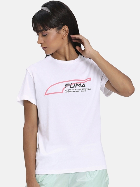 

Puma Women White Printed Round Neck Evide Form Stripe T-shirt